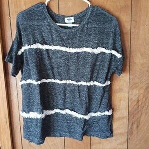 Old Navy Fringe Stripe Linen Blend Tee Size Small Gray Textured Short Sleeve Top
